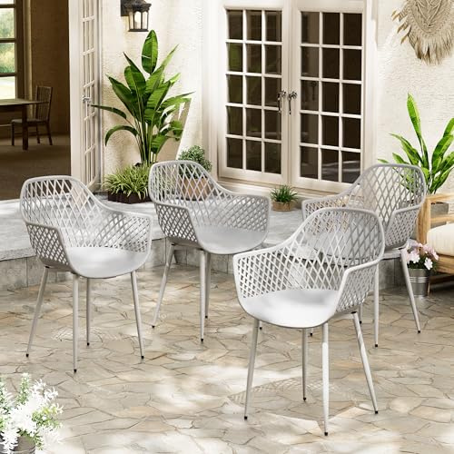 buybyroom Sillas Terraza Exterior, Pack de 4 Sillas Jardin Exterior con Reposabrazos, Patas de Metal y Respaldo de Plástico Ergonómico, para Jardín, Terraza, Balcón, Salón, Comedor, Gris