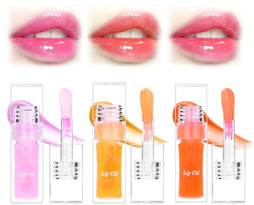 LOPHE Lip Glow Oil, Color Changing Lipgloss, Long Lasting Lip Plumper Oil, Moisturizing Hydrating Lippen Care Lippenöl, Reduziert Feine Linien Nicht Klebriges(Gelb-Orange+Rosa+Orange-Rot)