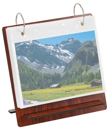 OLYCRAFT Album Fotografico in Legno da 10.2x13.9cm Album Fotografico Marrone con Cornice Ribaltabile Album di Ritagli Mini Album Fotografico da Tavolo Collezione per pubblicità Calendario 24 Pagine
