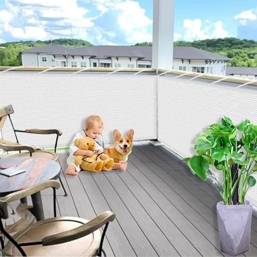 Cache Balcon 0.65 x 2.7 m, Protection UV Résistant Déchirures et Au Vent Protection Contre Les Regards Habillage Balcon Solair, avec Œillets pour Porches, Blanc