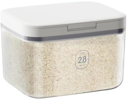 Gzsekken Rice Container 2.8kg Rice Storage Container Airtight Rice Dispenser with Lid and Measuring Cup Rice Box One-Click Pop-Up Design BPA Free Plastic Dry Food Bucket for Kitchen Grain,Beans, Flour