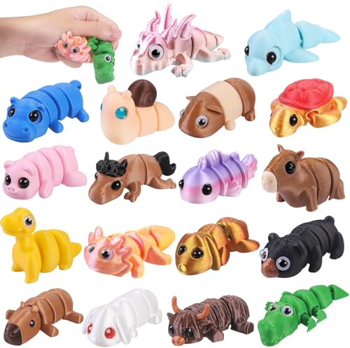 XIMISHOP 18 mini animali stampati in 3D, simpatici e flessibili articolati mobili stampati in 3D, giocattolo antistress per casa, ufficio, scrivania, decorazione per bambini, bomboniere, giocattoli