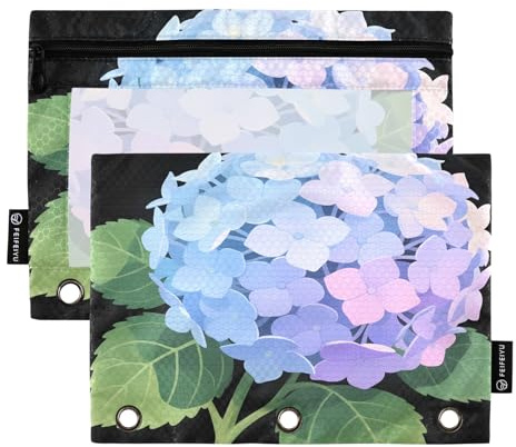 Nexawaveo Pastel Hydrangea 2Pack Pencil Pouch Set for 3 Ring Binder Smooth Zipper with Clear PVC Window Pencil Case for School Supplies