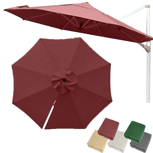 10ft Round Offset Umbrella Canopy 8 Ribs Cantilever Garden Umbrella Replacement Top, Patio Yard Pool Parasol Replacement Canvas Fabric Anti-UV(Wine Red, Single top-3m(10ft))