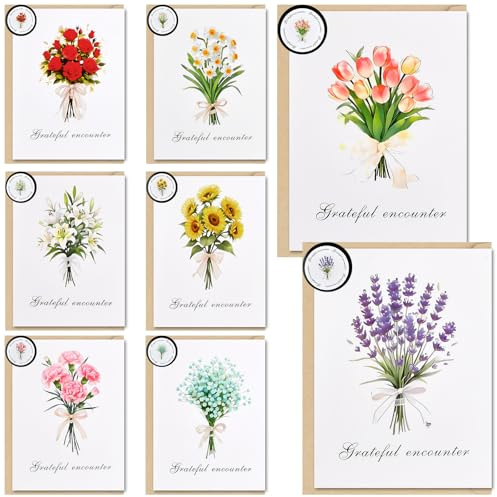 8 Pcs Tarjeta de Felicitación, Regalo Sobre, Juegos, Tarjetas Plegables en Blanco que Incluye, Agradecimiento Boda con Pegatinas, para Cumpleaños, Festivales de Navidad, Fiestas, Acción de Gracias