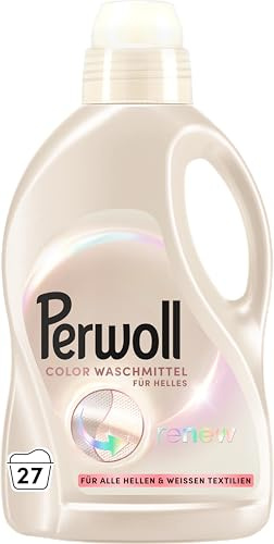 PERWOLL Color tvättmedel för ljusa (27 tvättbelastningar), specialrengöringsmedel rengör försiktigt och förnyar ljusa färger och fibrer, för alla ljusa och vita textilier, med trippel