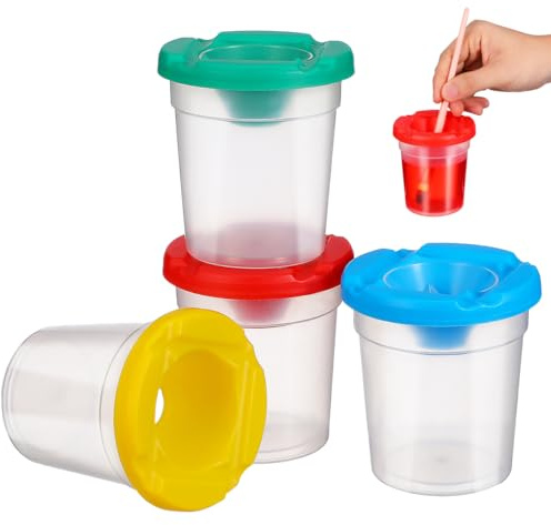 Didiseaon 4 Piezas Botes Giratorios para Pinceles Infantiles Vasos Antivuelco y Prueba de Salpicaduras Accesorios para Lavado y Limpieza de Pinceles Colores Surtidos