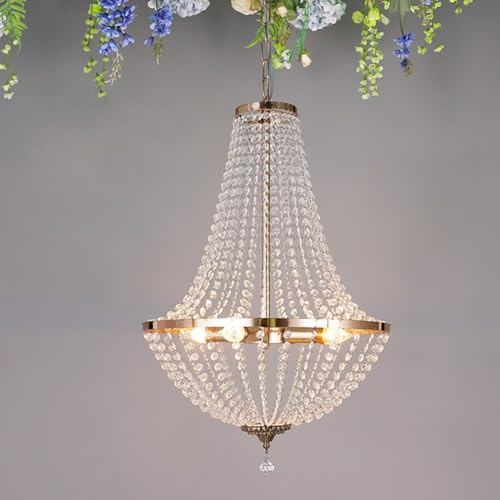 SXSHEYS Lámpara de araña Moderna de Cristal para Comedor, lámpara Colgante E14 para escaleras, Altura Ajustable, decoración Interior, lámpara de Techo para vestíbulo, Entrada (40 x 60 cm, Dorada)