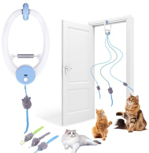 Giocattolo elettrico per gatti, interattivo con telecomando, da appendere, retrattile automatico, giocattolo interattivo per gatti, da appendere alla porta, con 3 topi, ricaricabile tramite USB