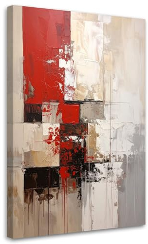 Feeby - Impression sur Toile - Deco Tableau Murale Intissé - Abstraction rouge beige - 30x45 1partie - Photo Peinture - Pour Chaque Pièce de Votre Appartement