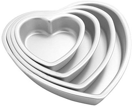 eoocvt 4pcs Aluminium Heart Shaped Cake Pan Set Tin Muffin Chocolate Mold Baking with Removable Bottom - 5 6 8 10