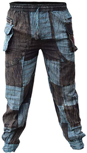 Gheri Black Patchwork Peace Stonewashed Trousers Casual Pants Large