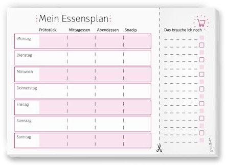 1 Notiz-Block Mein Essensplaner I dv199 I DIN A4 I 50 Blatt I Essens-Organizer mit Einkaufs-Liste Vordruck Block für Familien zum Abreißen