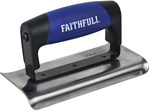 Faithfull FAIPTEDG6SS Prestige - Paleta para bordes de hormigón (acero inoxidable, 150 x 75 mm), color plateado, negro y azul