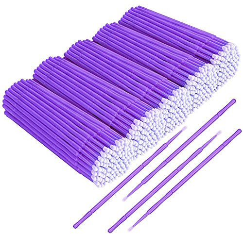 JEFFOUOO 500 stycken mikroapplikatorborstar, huvud böjbara ultrafina ögonfransförlängnings-mikroborstar, mascara-stick-applikator, mikroborstar ögonfransborste för smink och rengöring djuplila, 1,