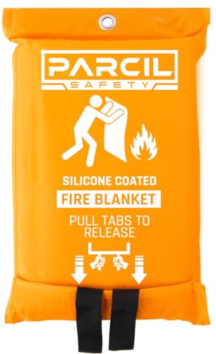 Parcil Safety SB-100 Silicone Coated Emergency Fire Blanket (40 in. x 40 in.) Emergency Kit Fire Extinguisher for Home & Kitchen, Woven Fiberglass Household Essentials, Chemical Free, No Mess