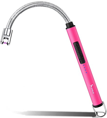 SUPRUS Accendino elettrico ad arco, triplo accendino di sicurezza, alloggiamento in acciaio inox e gancio di sospensione con collo flessibile a 360° (rosa)