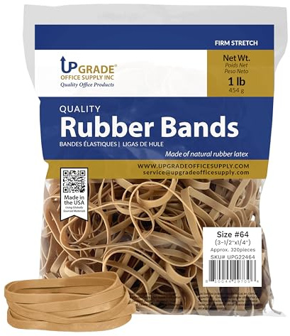 Upgrade Office Supply UPG22464 Rubber Bands, Size #64 (3-1/2 in x 1/4 in), 320 Bands, 1 lb Bag, USA