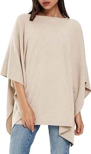 Womens Pullover Poncho Sweater Cashmere Feel Shawl Loose Fitting Ponchos Wraps Gifts for women