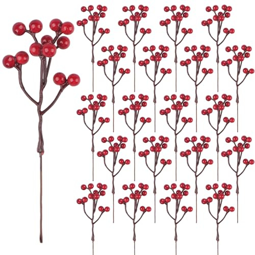 Fangoo 48 Stück 18cm Künstliche Rote Beeren für Weihnachtsbaum Deko Stechpalmenbeeren Zweige Dekorationen für Weihnachten Zuhause Holly Beeren für Handwerk Winter Urlaub Hochzeit Deko
