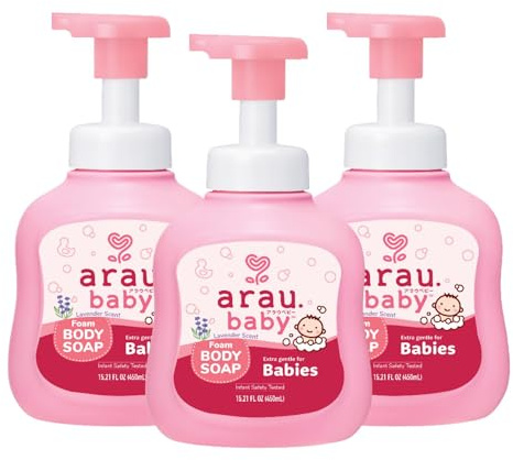 Arau Baby Foam Body Soap Lavender Scent, Natural Plant Based Baby Wash, No Artificial Fragrance or Additives, Gentle for Baby’s Sensitive Skin, Nourishing and Easy Rinse, 15.21 Fl Oz, 3 Pack