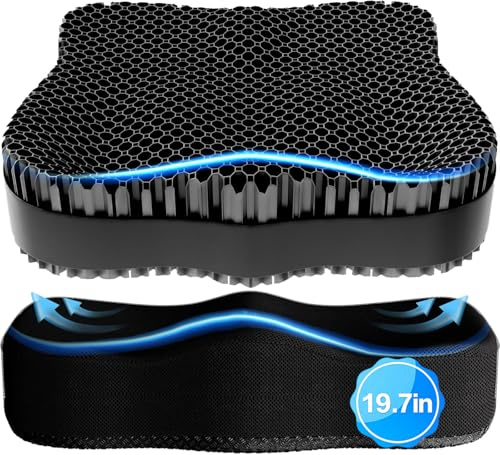 Enlarged Gel Seat Cushion 19in Super Large Thick, Gel Cushion Seat for Pressure Relief for Long Siiting, Coccyx Sciatica Pain Relief, Egg Cushion Chair Pads for Wheelchair Car Office Chair