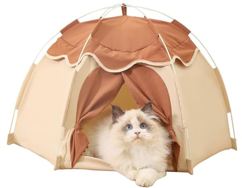 Gigreinc Tienda de campaña para gatos para interiores, casa de gatitos, tienda de campaña adecuada para perros pequeños, casas para perros (beige, grande)
