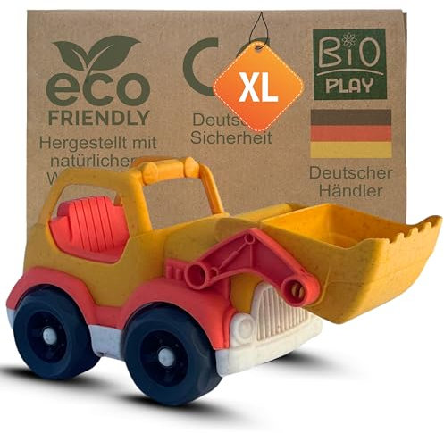 BIOPLAY Bulldozer | Bio Kunststoff | Nachhaltiges Spielzeug ab 1 Jahr für Jungen und Mädchen | Indoor und Outdoor Planierraupe | Schubraupe | Räumfahrzeug | Sandspielzeug