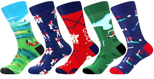 WeciBor Calcetines Divertidos Coloridos Estampados Hombre, 5 Pares Multicolor Golf, Talla 43-46