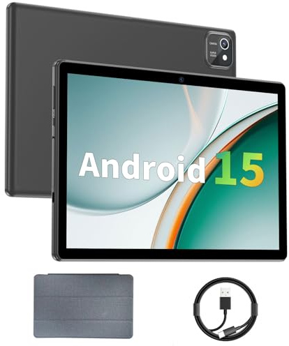 aiprotablet Tablet 10 inch Android 15 Tablets, 12GB RAM 64GB ROM 1TB Expand, Quad-Core Processor, 1280x800 LCD Touch Screen, WiFi 5, Dual Camera, BT5.0, 6000mAh Battery (Black)