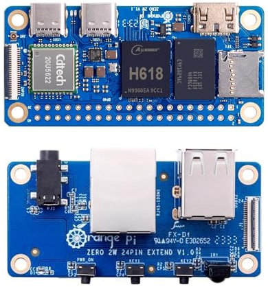 Orange Pi Zero 2 W 1 GB/1,5 GB/2 GB/4 GB LPDDR4 Allwinner H618 Quad-Core Cortex-A53 Prozessor mit 16 MB SPI Flash, unterstützt 4K Run Android Ubuntu (Zero2W 4G + Erweiterungsplatine)