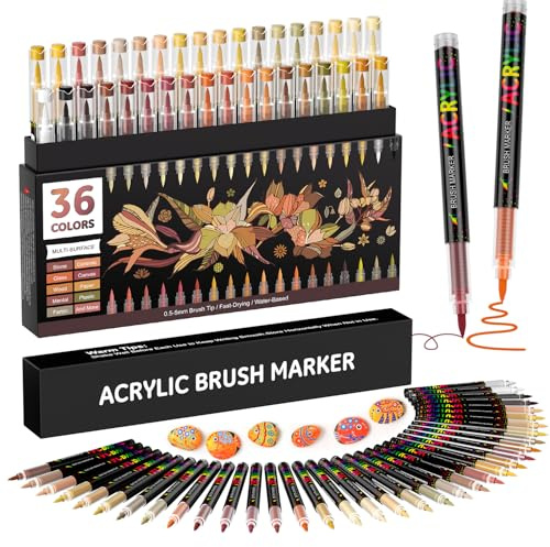 TrendGate 36 Farben Acrylstifte für Steine Wasserfest - Braun
