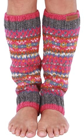 Pachamama 100% Wool Legwarmer Handknitted Traditional Fairisle Colourful Regular Fit Handmade Extra Warm Fair Trade (Pink, One Size)