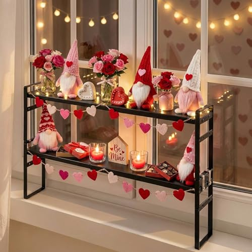 BrightRow 2 Pcs Expandable Window Sill Plant Shelf, 13.7 x 3.5 x 7.28 Inches, Stackable Narrow over The Sink Shelf, Adjustable Height Metal Window Sill Extender Shelves for Kitchen Bathroom (Black)