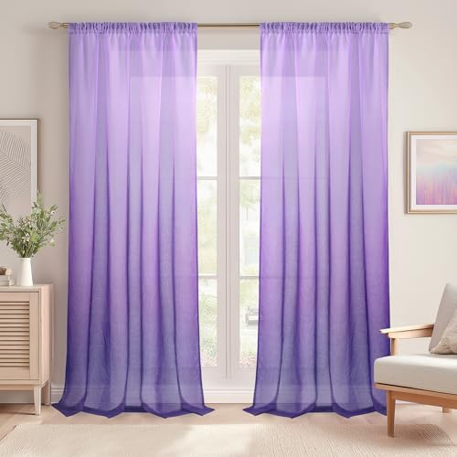 DWCN - Tende lilla con fascia increspata, tende a fili trasparenti in voile per soggiorno con sistema a binario, tende aeree, tende decorative moderne lunghe per camera dei bambini, camera da letto