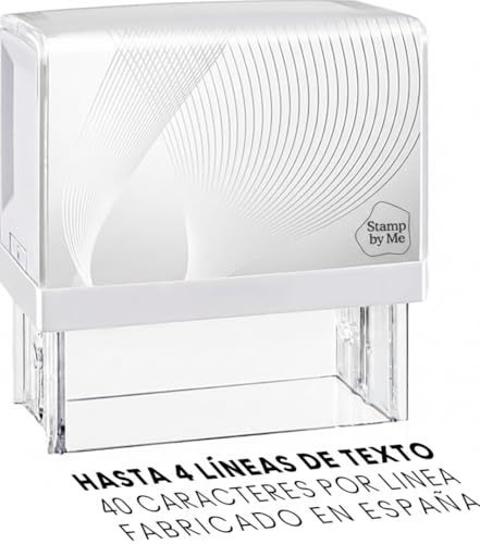 Stamp by Me – Sello Automático Personalizado para Empresas - Negro | Sello Autoentintable de Gran Tamaño hasta 4 Líneas | Dirección Remitente Oficina Banco | Almohadilla Recargable (Blanco, 4 Líneas)