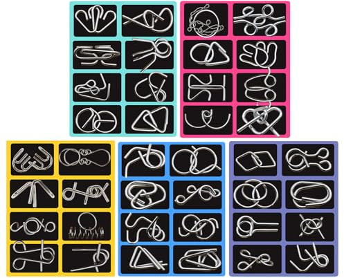 Rompecabezas de metal para adultos | 40 piezas de alambre de metal juguete lógico | Juego de pensamiento desafiante, para niños y adultos, fiestas informales, viajes, hogar, oficina, escuela