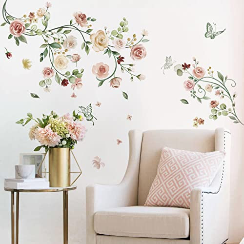 wondever Wandtattoo Rose Blumen Hängende Wandaufkleber Aquarell Rosen Wandsticker Wanddeko für Wohnzimmer Schlafzimmer Sofa Hintergrund