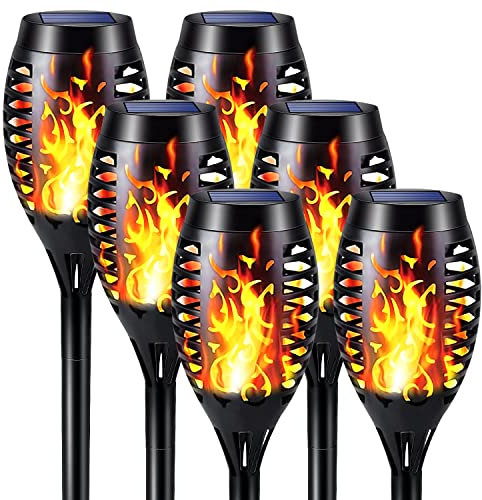 Beoloeb® Solarleuchten für Außen Garten - 6 Stück 12 LED Solar Fackel Gartenfackeln für Draußen mit Realistischer Flammeneffekt Solarlampen für Außen Gärten Rasen IP65 Wasserdicht Solar Beleuchtung