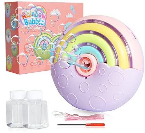 Panacare 2022 Automatische Seifenblasenmaschine, Tragbares Regenbogen Blasenmaschine für Kinder 2000+ Seifenblasen/Min mit Seifenblasenlösung*2, Seifenblasenspielzeug Kinder für Outdoor/Party/Hochzeit