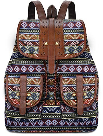 Rucksack Damen Backpack Hippie Freizeitrucksack Rucksack Damen Bunt Multicoloured Indischer Stil Polyester Daypack Tagesrucksack Für Schule Schulrucksack Mädchen Reise Arbeit