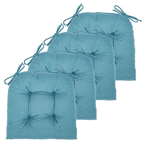 JAMPAYANG Chair Cushion, Chair Cushions for Dining Chairs, Chair Pads and Mat with Ties for Indoor Kitchen Seat and Desk (Teal, 4 Count - 17 x 16 in)