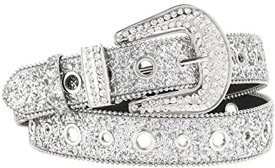 Kajeer Women Rhinestone Belt for Jeans, Bling Diamond Studdded Leather Belts for Western Cowgirl