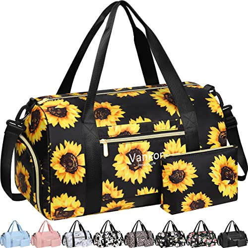 Bolsa de Gimnasio para Mujer con Compartimento para Zapatos, Impermeable, Bolsa Deportiva para Viajes, Fin de Semana, Playa, Yoga, Equipaje de Noche, para mamá, Maternidad, Hospital, Girasol, 17,5