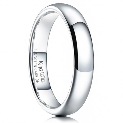 King Will Basic Men's High Polished Tungsten Carbide Ring, Comfort Fit Domed Wedding Band