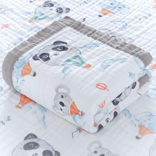 Hivia Musselin filt 6 lager gosig filt baby bomull 110 x 110 cm muslin babyfilt omlindad filt mjuk filt för badhandduk, barnfilt nyfödda unisex (blå astronaut)