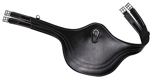 ARBO-INOX Stollenschutzgurt Leder Sattelgurt mit Bauchlatz und Elastikeinsätzen (130cm, Schwarz)