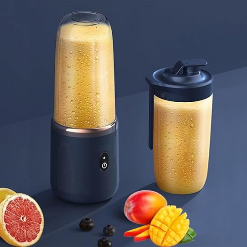 Garqitwan Portable Juicer, Mini Smoothie Blender, Smoothie Maker with Six Blades and USB Charging, Veggie Juicer Cup Suitable for Baby Food, Home, Travel, Fitness, Outdoor Sports, 400ML (Blue)