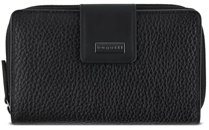 bugatti Sina Reißverschluss-Damenbörse M aus echtem Leder, Geldbörse für Frauen, schwarz