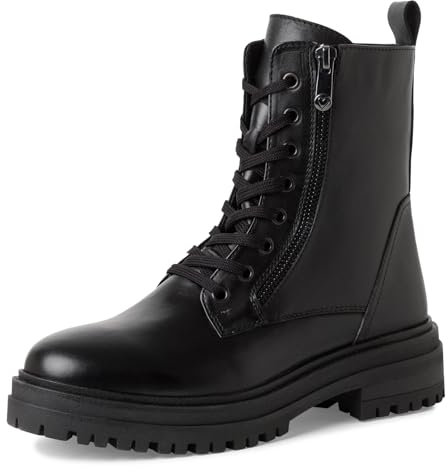 MARCO TOZZI Damen Stiefeletten zum Schnüren aus Leder mit Reißverschluss, Schwarz (Black), 40 EU